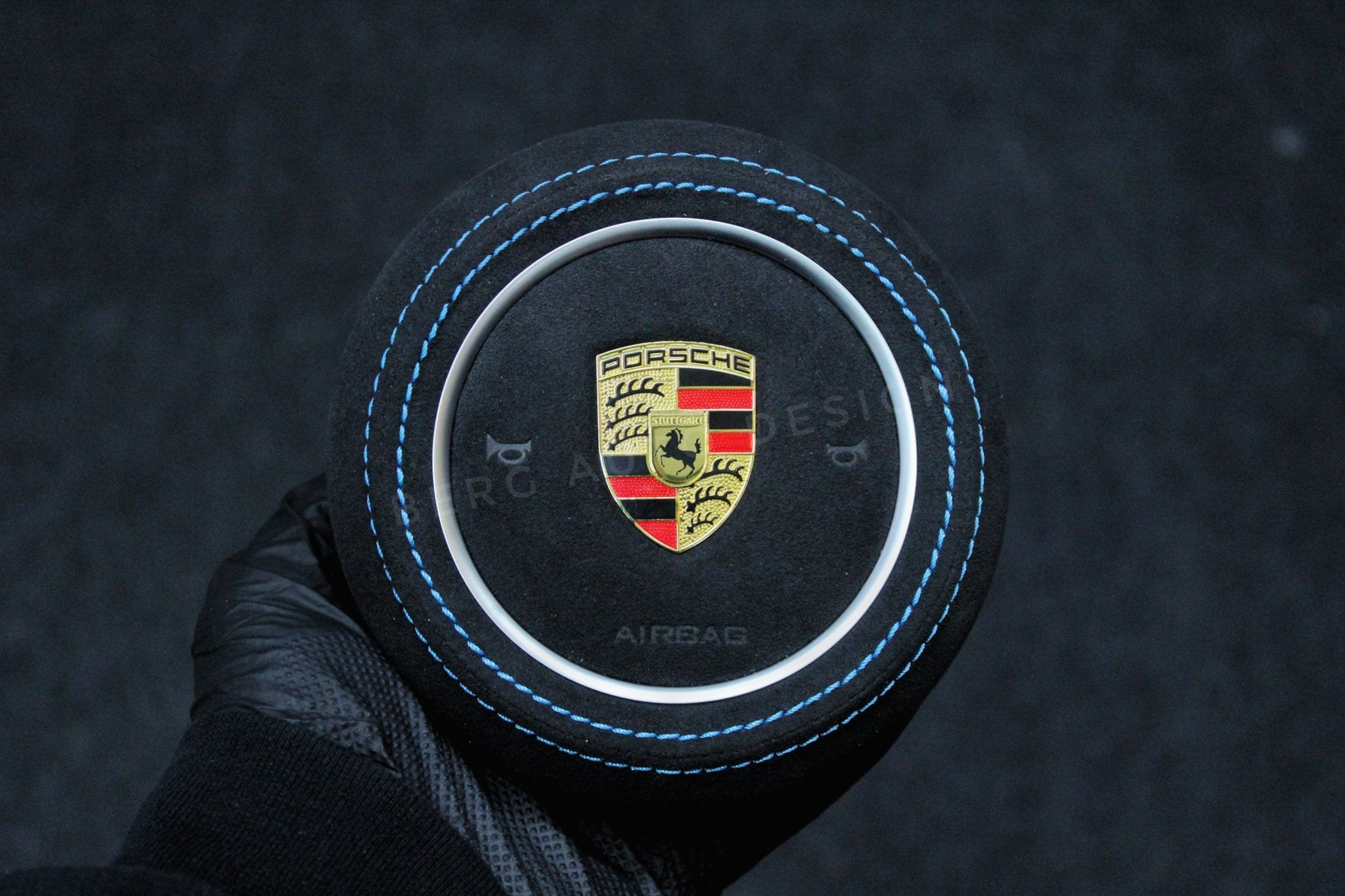 Porsche Custom Airbag Cover with blue stitching